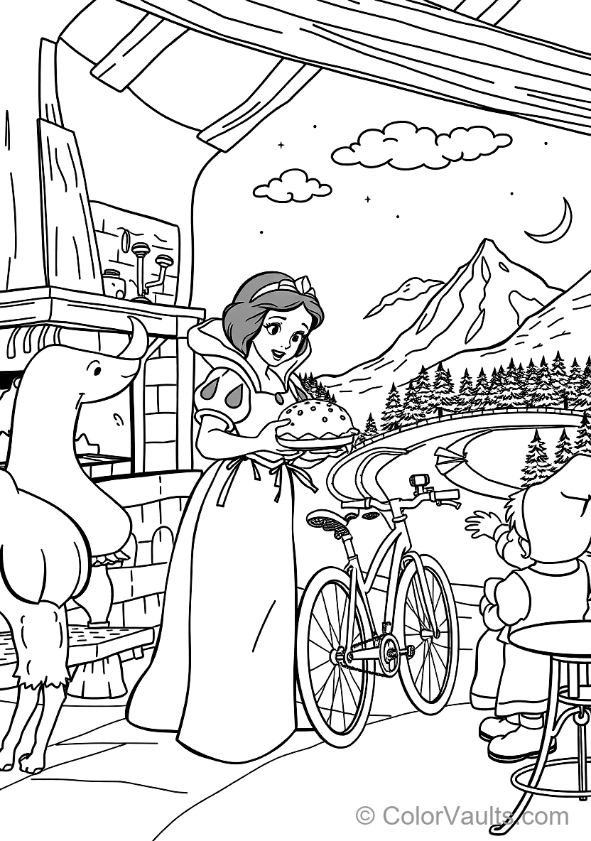 Snow White Baking a Fresh Gooseberry Pie mit (Scene 33) - Kostenlose Malvorlage zum Ausdrucken | ColorVaults