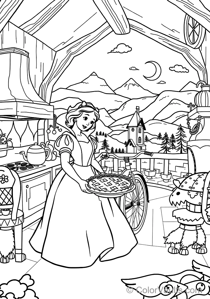 Snow White Baking a Fresh Gooseberry Pie avec (Scene 35) - Coloriage Gratuit à Imprimer | ColorVaults