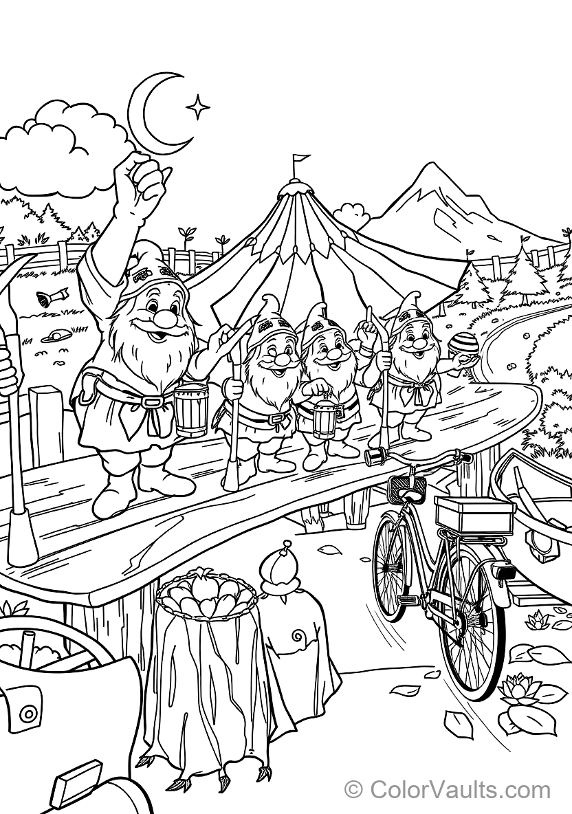 Seven Dwarfs Marching Home Singing Heigh-ho (Scene 33) - Kostenlose Malvorlage zum Ausdrucken | ColorVaults
