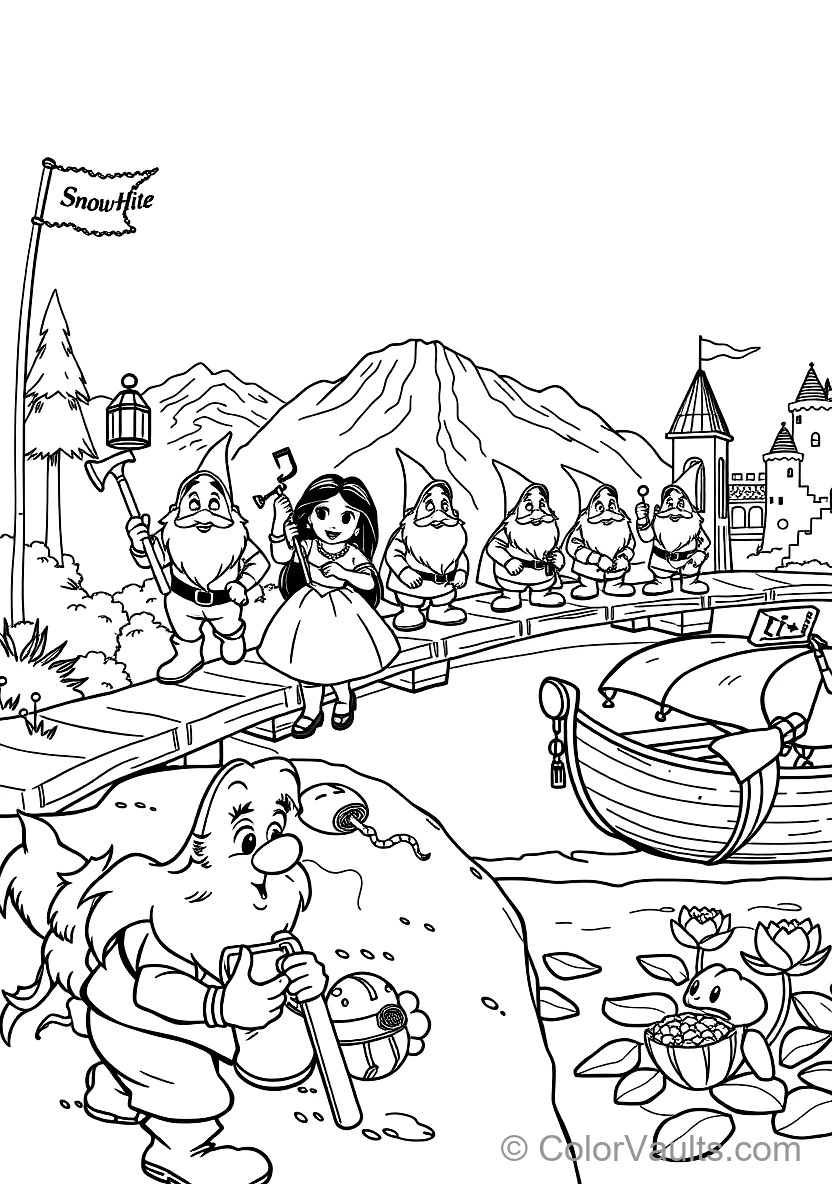 Seven Dwarfs Marching Home Singing Heigh-ho (Scene 43) - Kostenlose Malvorlage zum Ausdrucken | ColorVaults