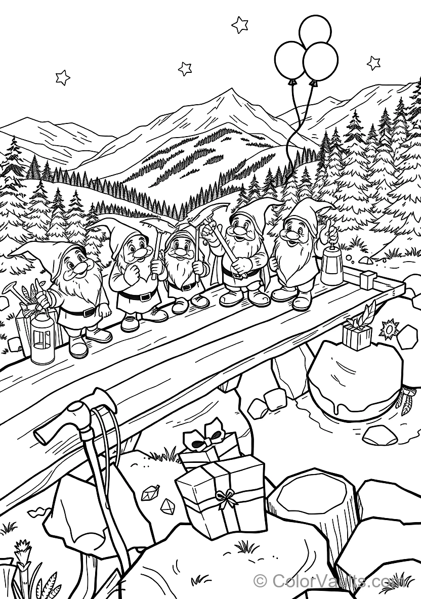 Seven Dwarfs Marching Home Singing Heigh-ho (Scene 49) - Kostenlose Malvorlage zum Ausdrucken | ColorVaults