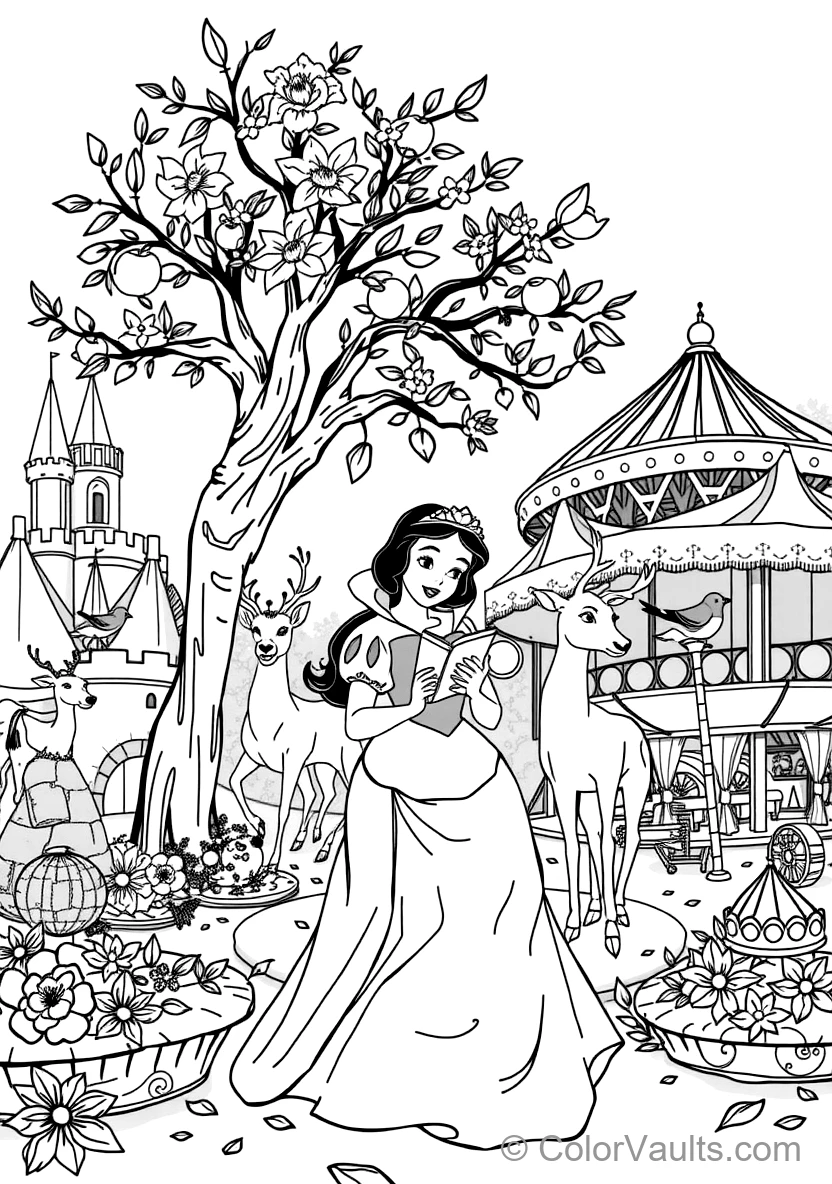 Snow White Singing at the Wishing Well (Scene 62) - Kostenlose Malvorlage zum Ausdrucken | ColorVaults