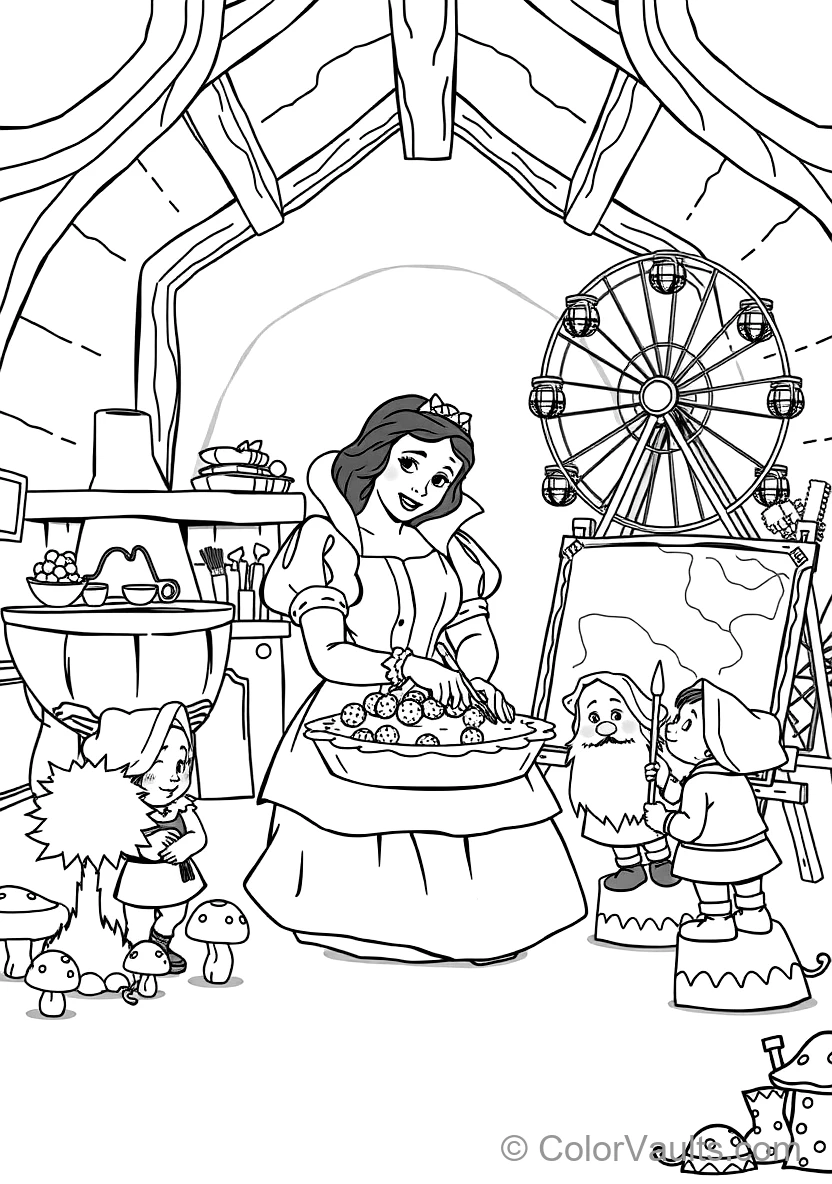 Snow White Baking a Fresh Gooseberry Pie mit (Scene 43) - Kostenlose Malvorlage zum Ausdrucken | ColorVaults