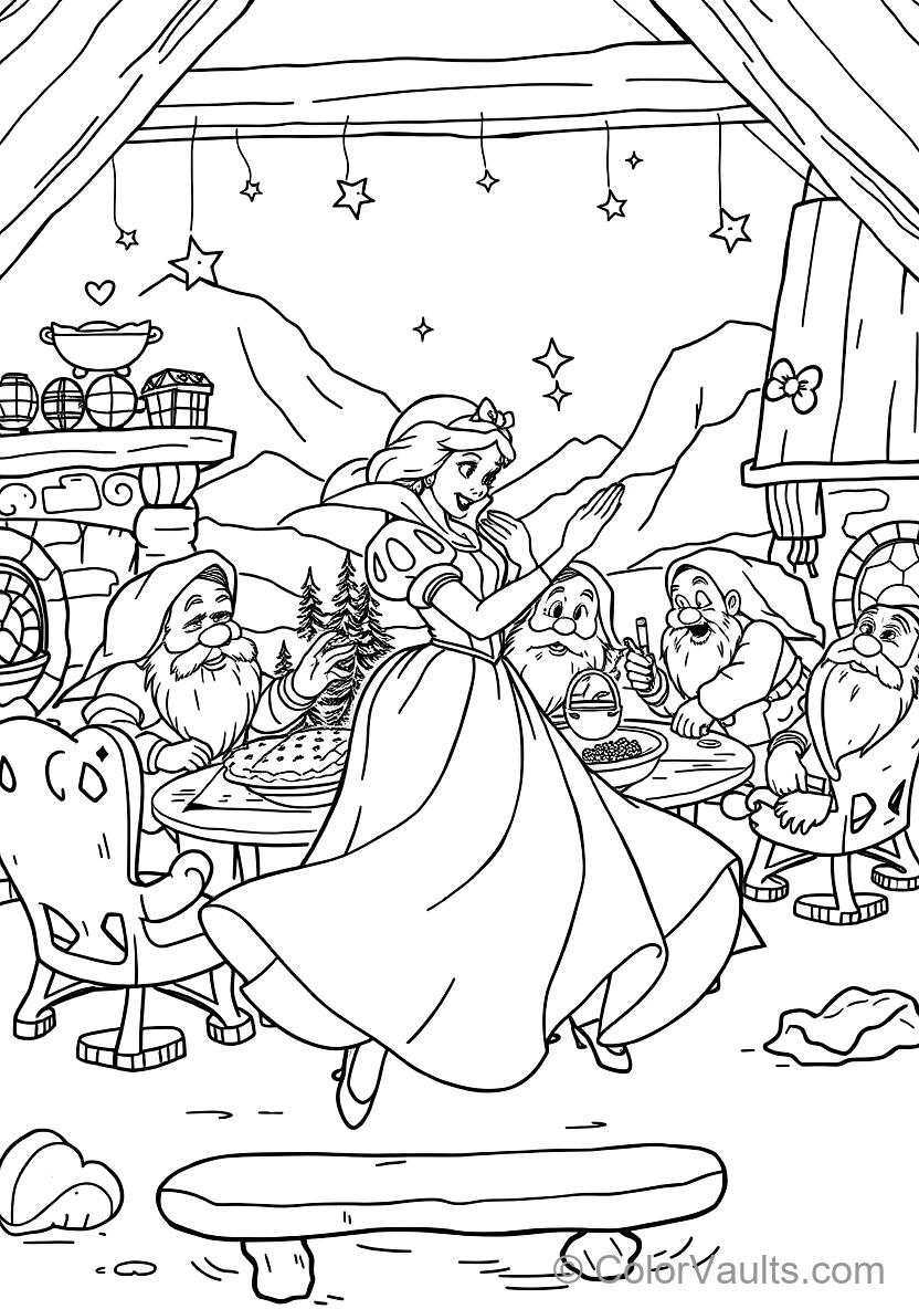 Snow White Baking a Fresh Gooseberry Pie mit (Scene 57) - Kostenlose Malvorlage zum Ausdrucken | ColorVaults