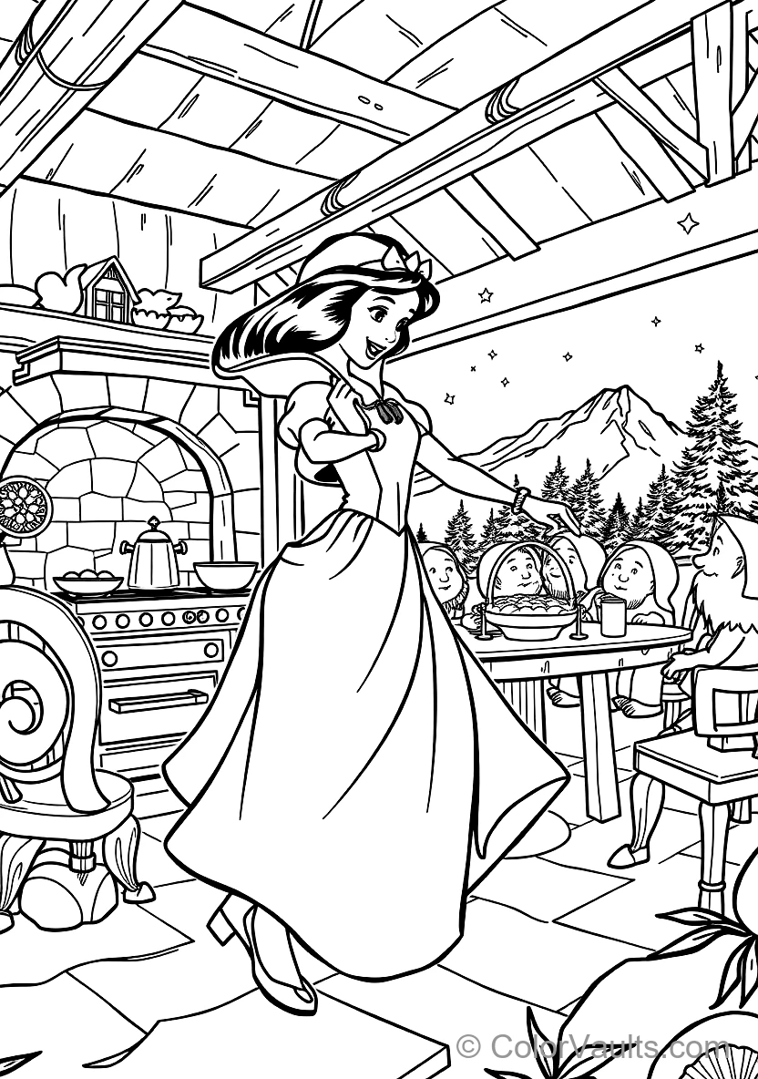 Snow White Baking a Fresh Gooseberry Pie mit (Scene 59) - Kostenlose Malvorlage zum Ausdrucken | ColorVaults