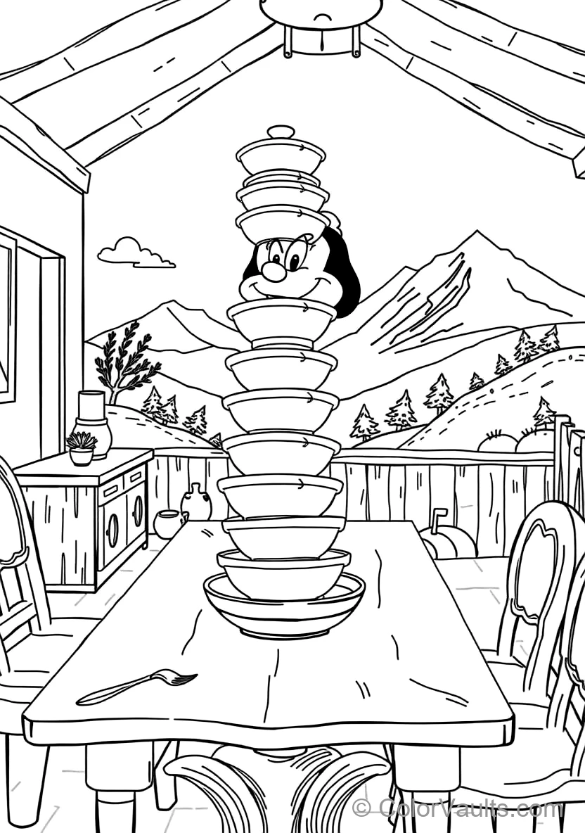 Dopey Balancing a Tall Wobbly Stack of Clean Ceramic (Scene 77)