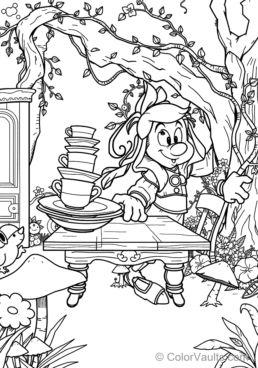 Dopey Balancing a Tall Wobbly Stack of Clean Ceramic (Scene 95)