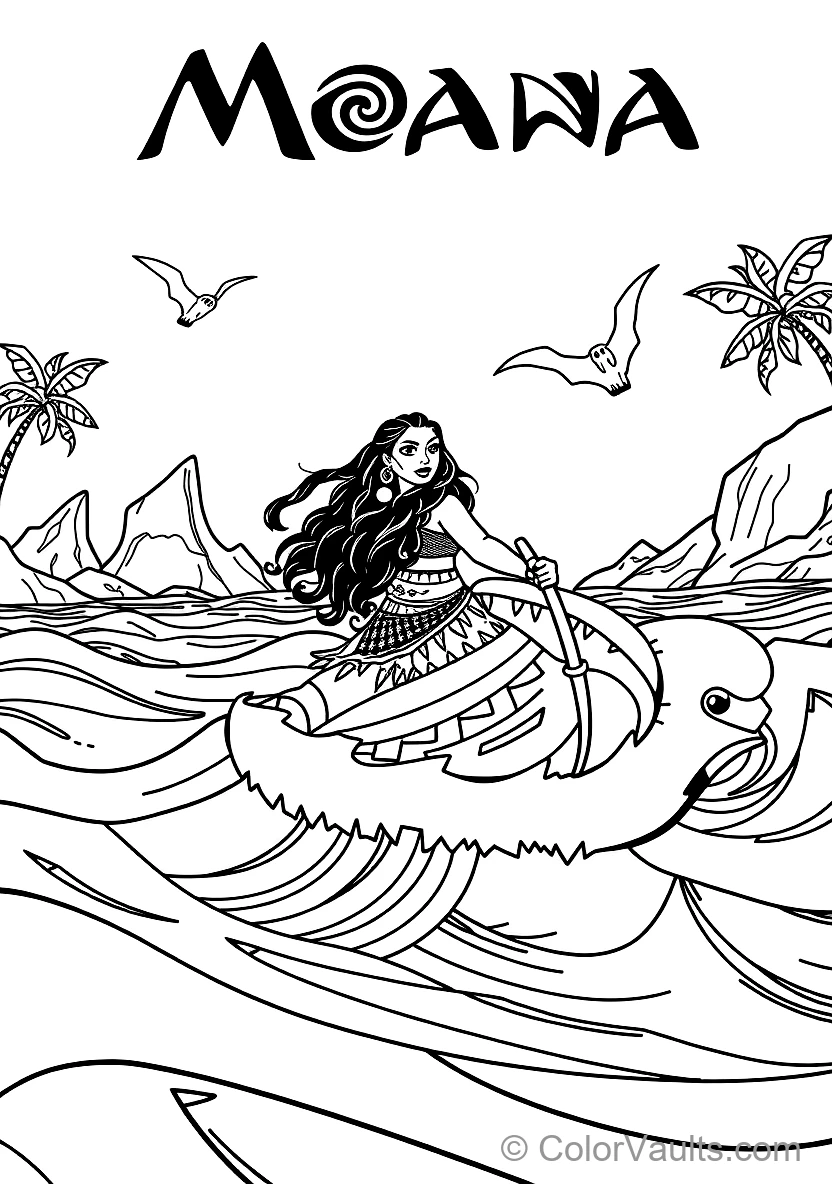 Moana Steering Her Polynesian Voyaging Canoe Across (Scene 5)