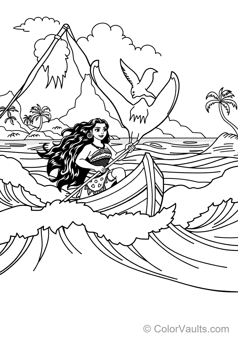 Moana Steering Her Polynesian Voyaging Canoe Across (Scene 7)