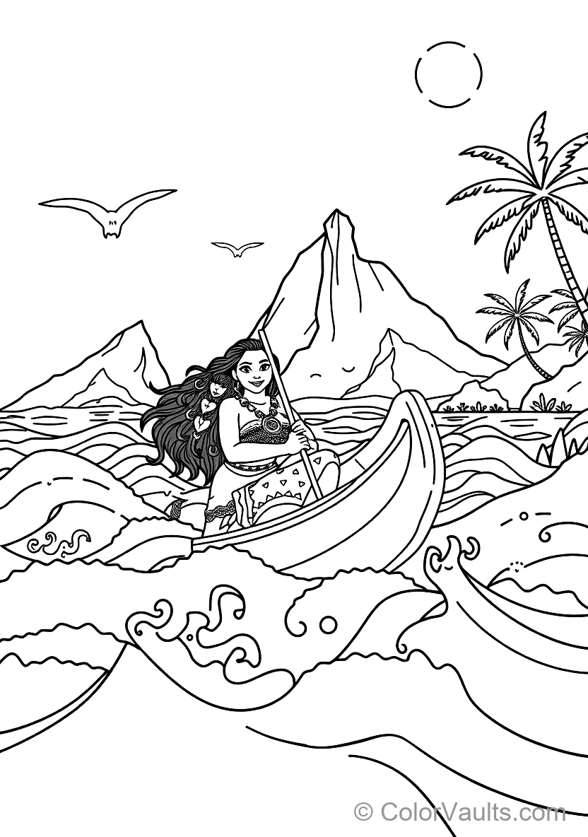 Moana Steering Her Polynesian Voyaging Canoe Across (Scene 9)