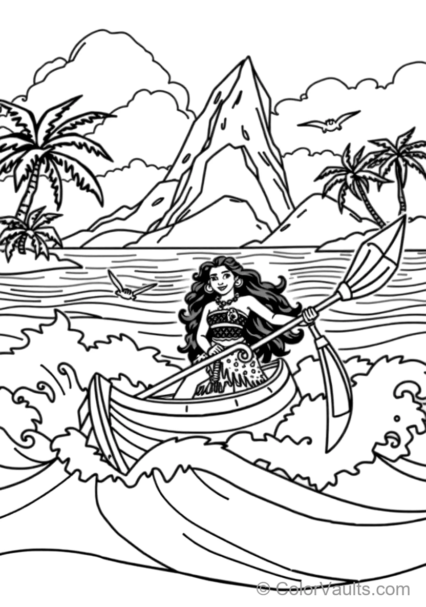 Moana Steering Her Polynesian Voyaging Canoe Across (Scene 11)