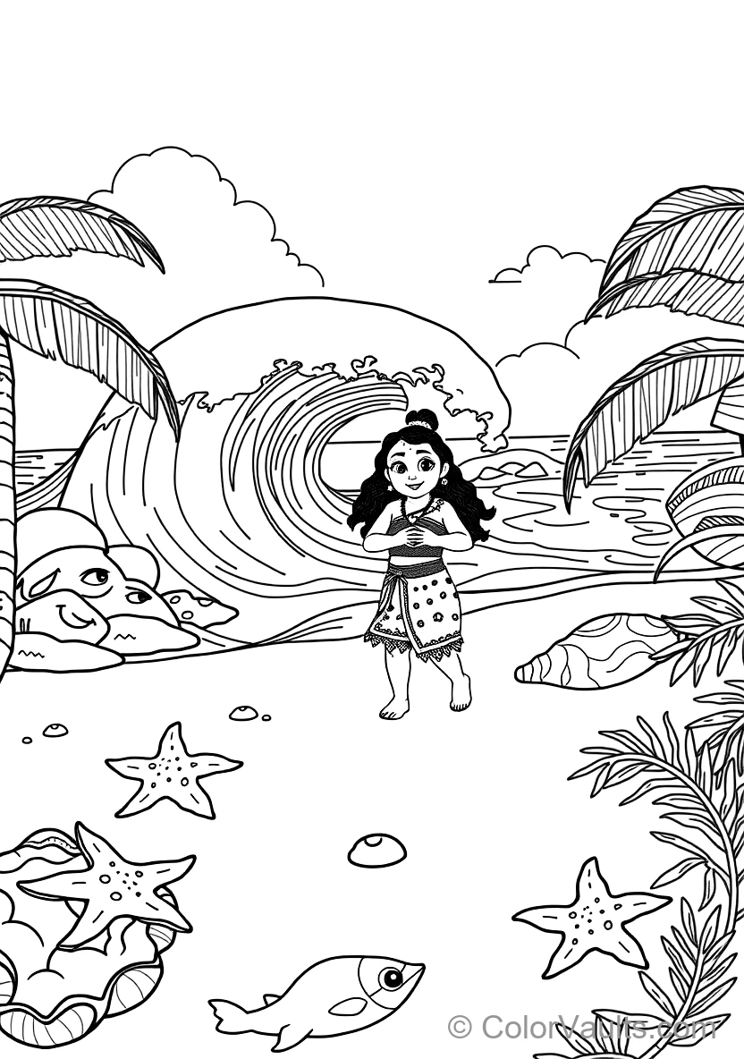 Baby Moana Walking on the Beach As the Living Ocean (Scene 5)