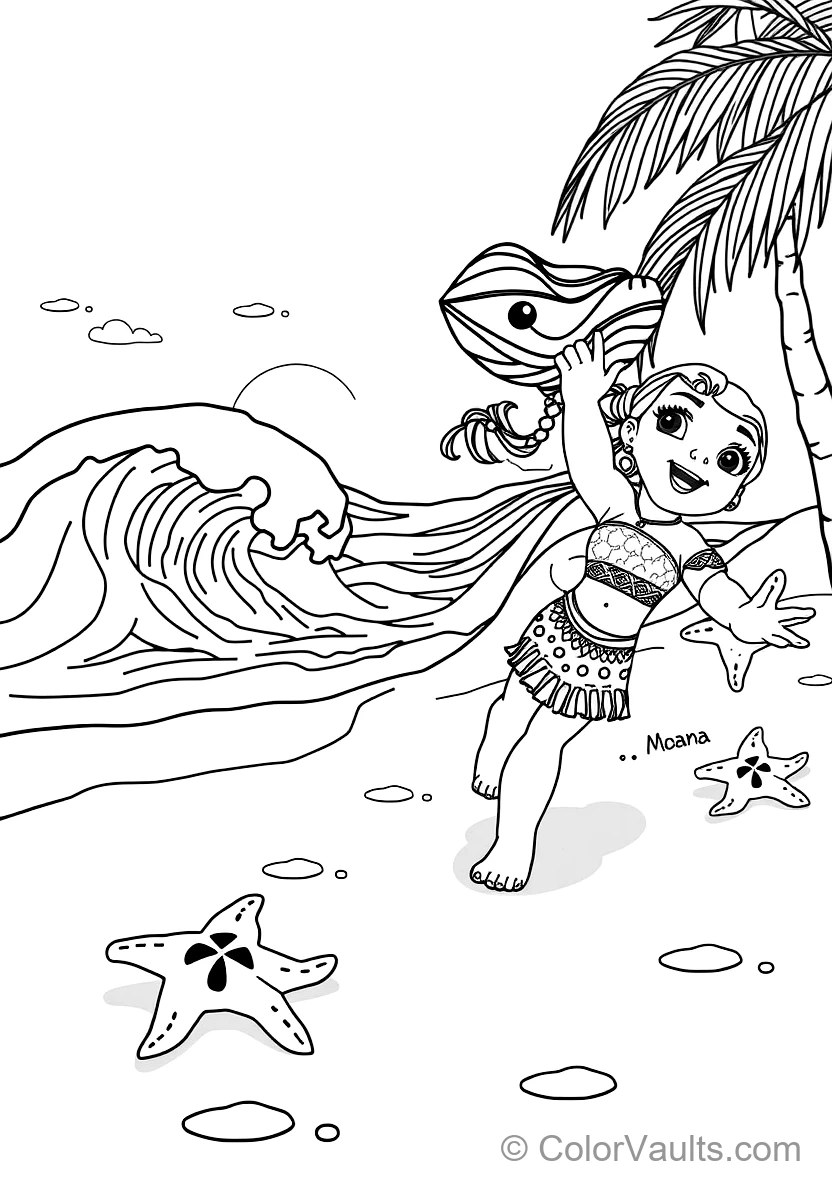 Baby Moana Walking on the Beach As the Living Ocean (Scene 7)