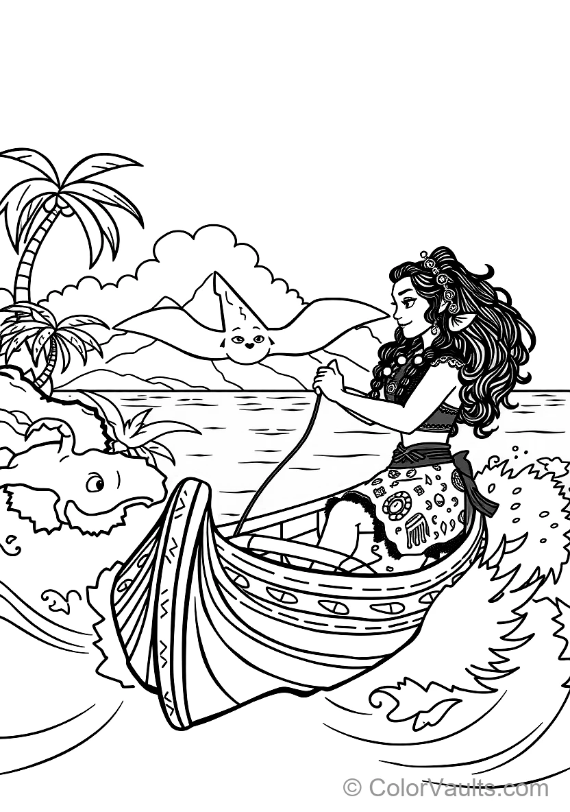 Moana Steering Her Polynesian Voyaging Canoe Across (Scene 13)