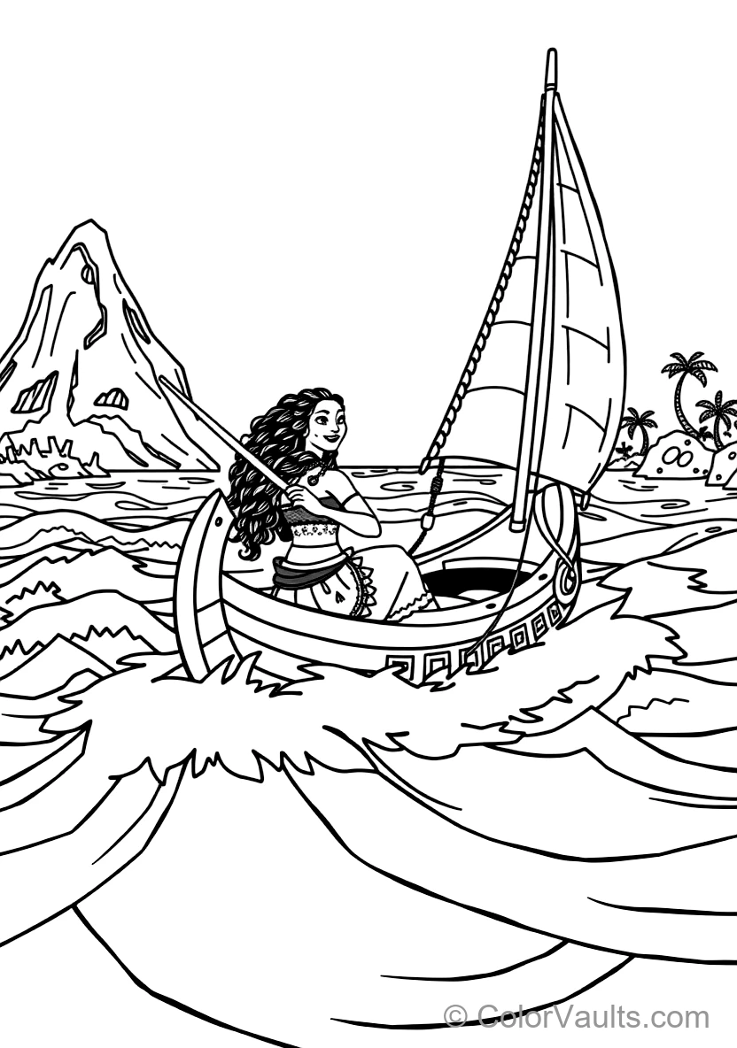 Moana Steering Her Polynesian Voyaging Canoe Across (Scene 15)