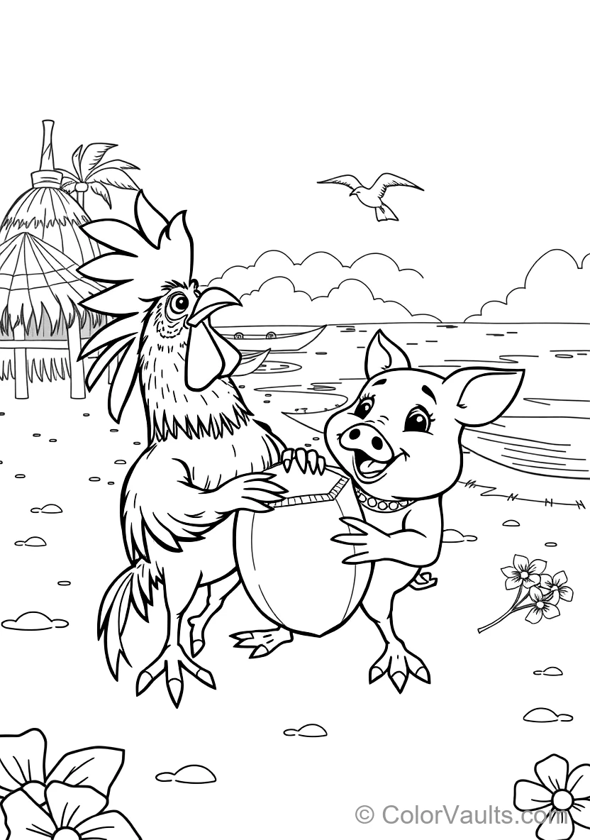 Heihei the Silly Rooster and Pua the Cute Pig Playing