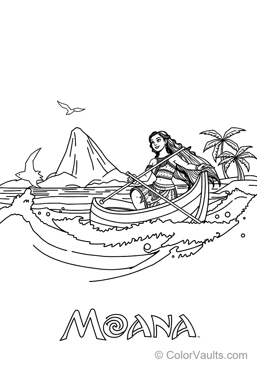 Moana Steering Her Polynesian Voyaging Canoe Across (Scene 17)
