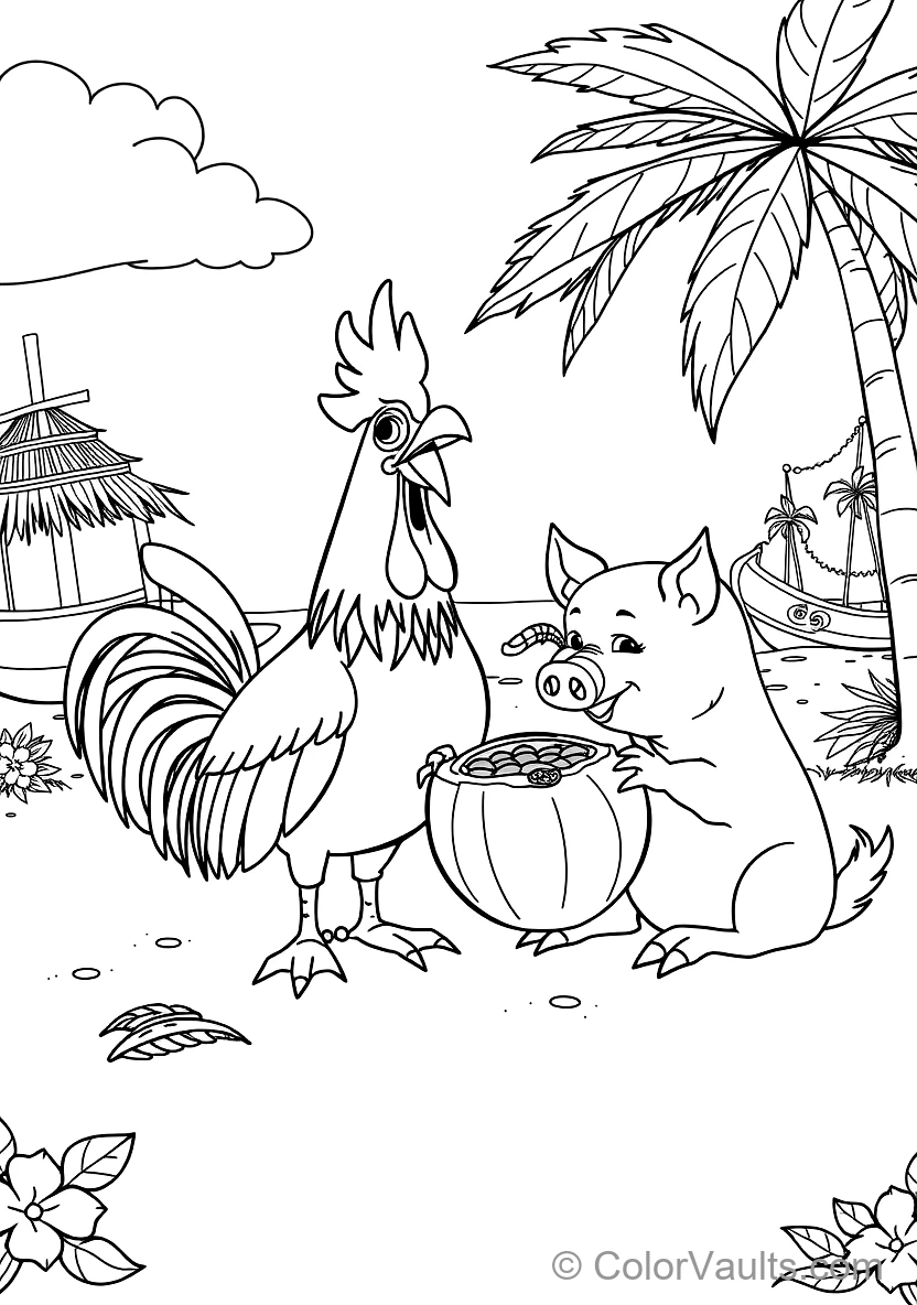 Heihei the Silly Rooster and Pua the Cute Pig Playing (Scene 13)