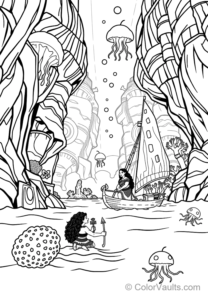Moana and Maui Sailing Past the Giant Glowing (Scene 17)