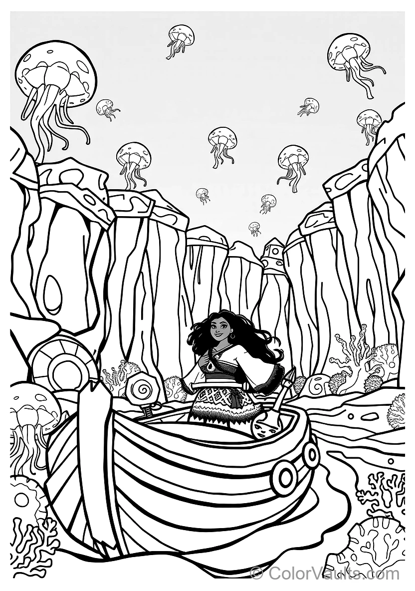 Moana and Maui Sailing Past the Giant Glowing (Scene 23)