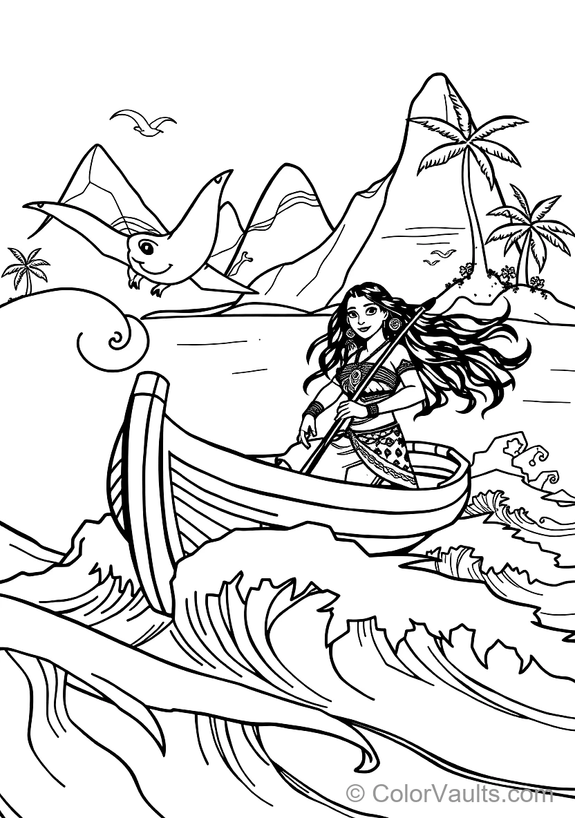 Moana Steering Her Polynesian Voyaging Canoe Across (Scene 26)