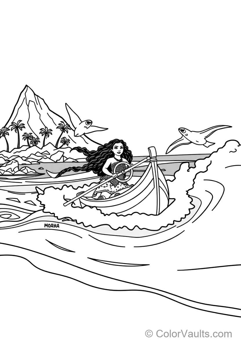 Moana Steering Her Polynesian Voyaging Canoe Across (Scene 37)