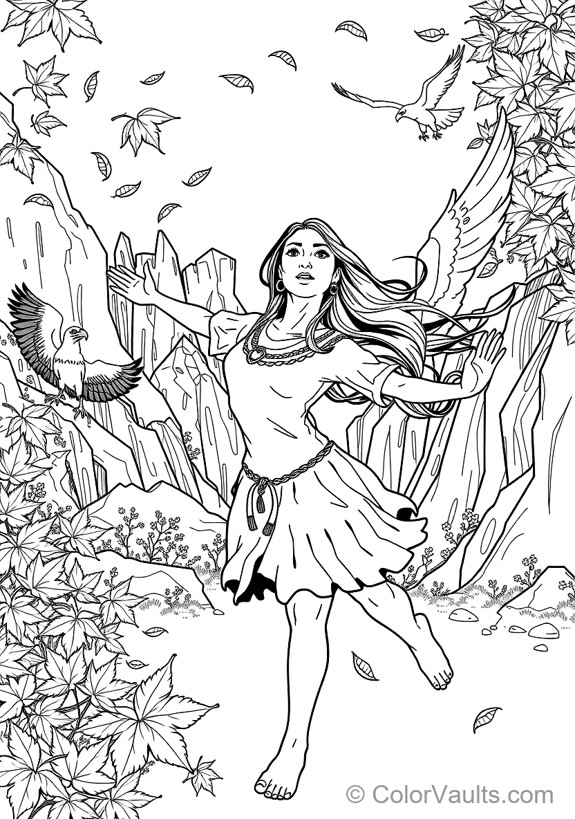Pocahontas Running with Outstretched Arms Through (Scene 9)