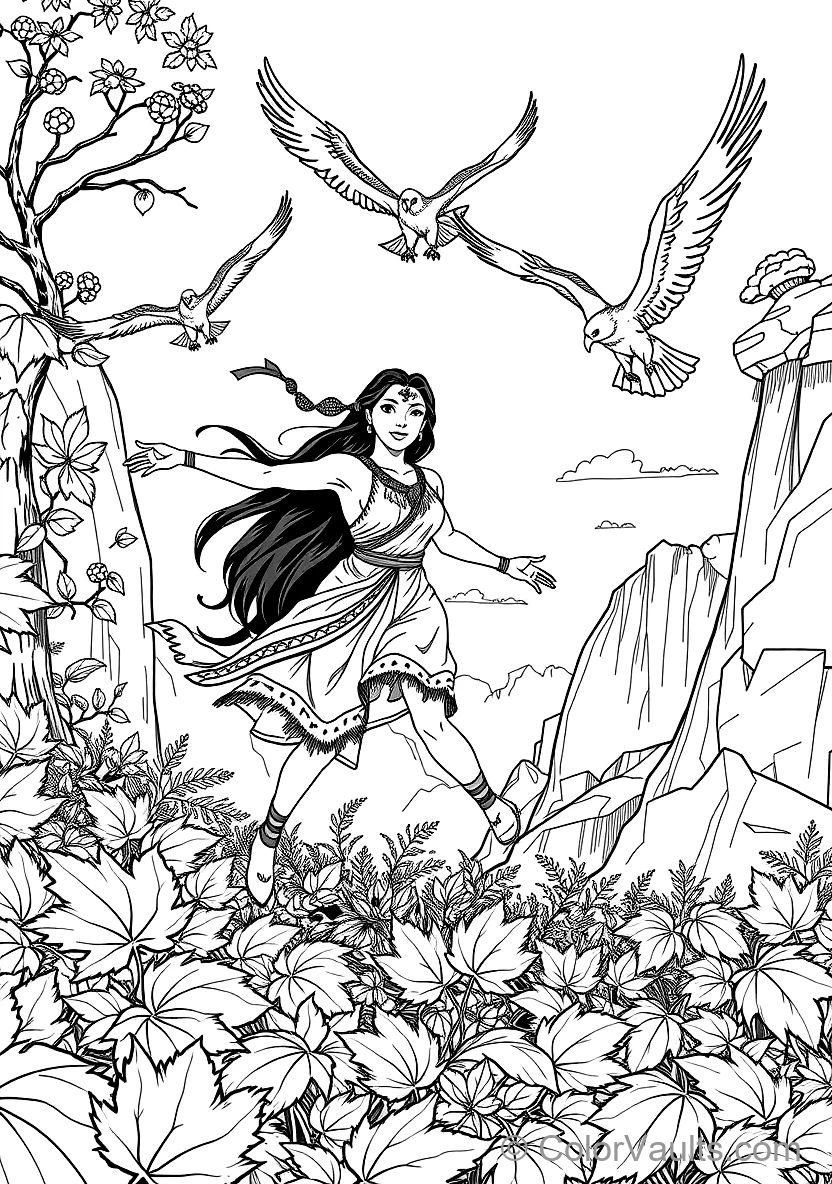 Pocahontas Running with Outstretched Arms Through (Scene 16)