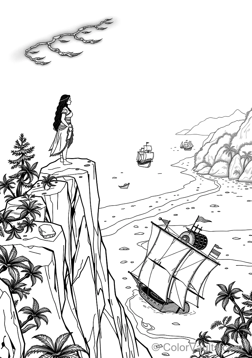 Pocahontas Standing Atop a Towering River Cliff Gazing (Scene 18)