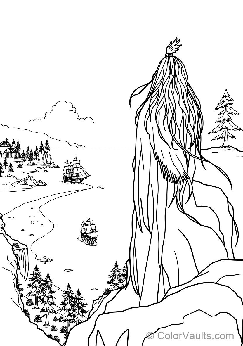 Pocahontas Standing Atop a Towering River Cliff Gazing (Scene 28)