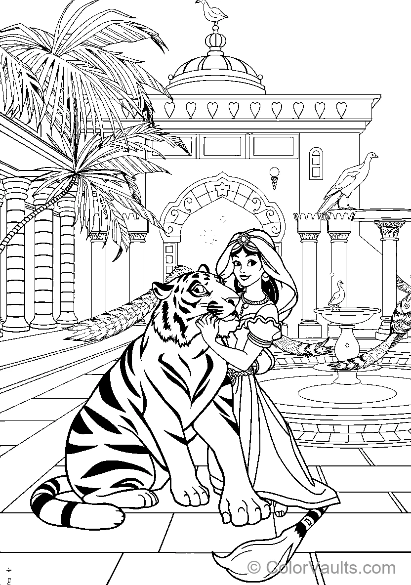 Princess Meets Her Tiger Friend In An Exotic Palace Setting