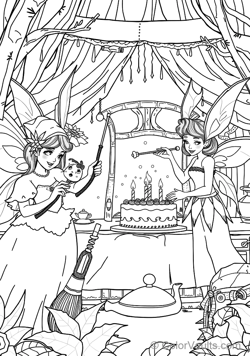 Fairies Baking a Royal Cake and Sewing Dress (4)