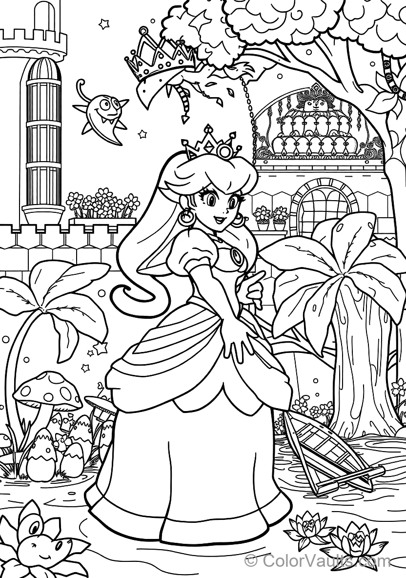 Princess Peach Floating with Her Pink Dress (5)