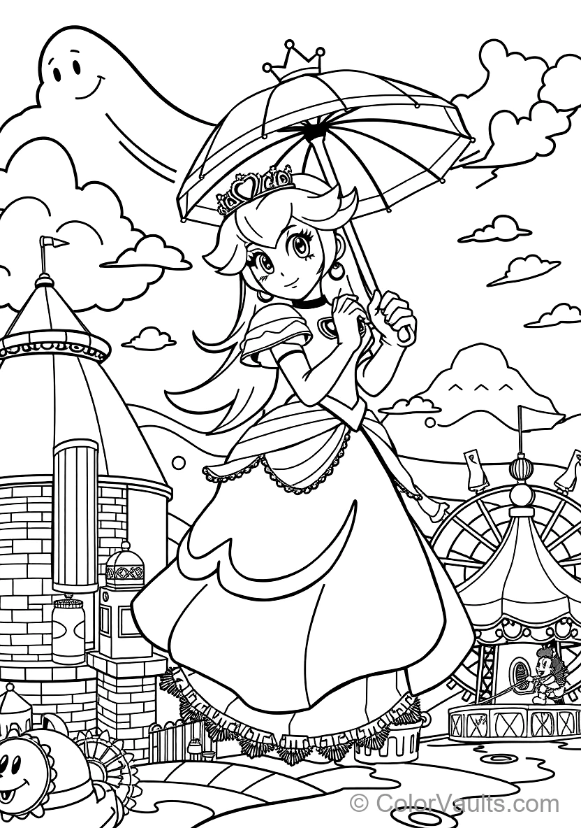 Princess Peach Floating with Her Pink Dress (6)