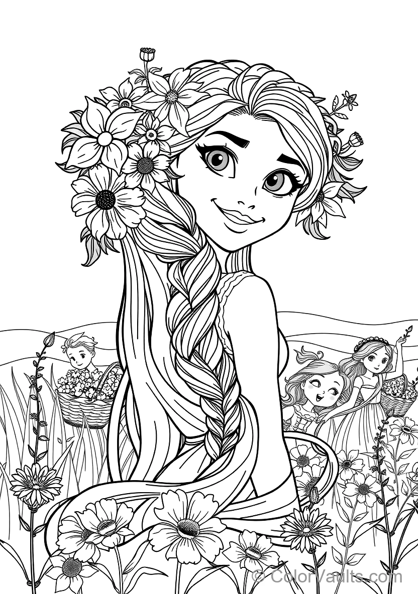 Rapunzel with Her Hair Braided with Hundreds