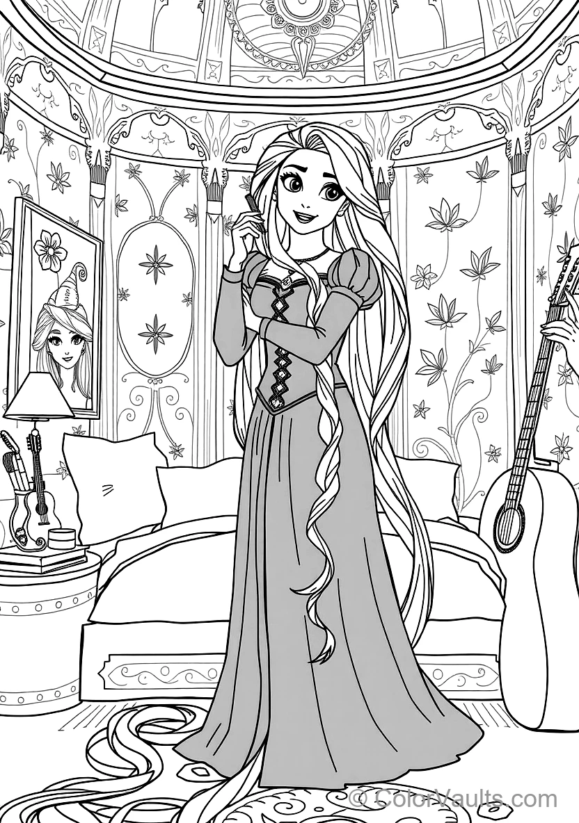 Rapunzel in Her Purple Corset Dress Brushing Her