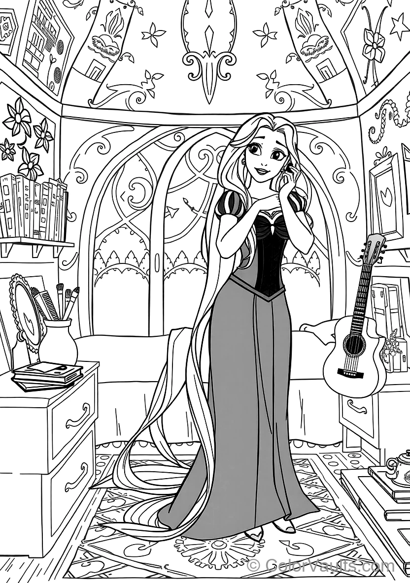 Rapunzel in Her Purple Corset Dress Brushing Her (Scene 3)