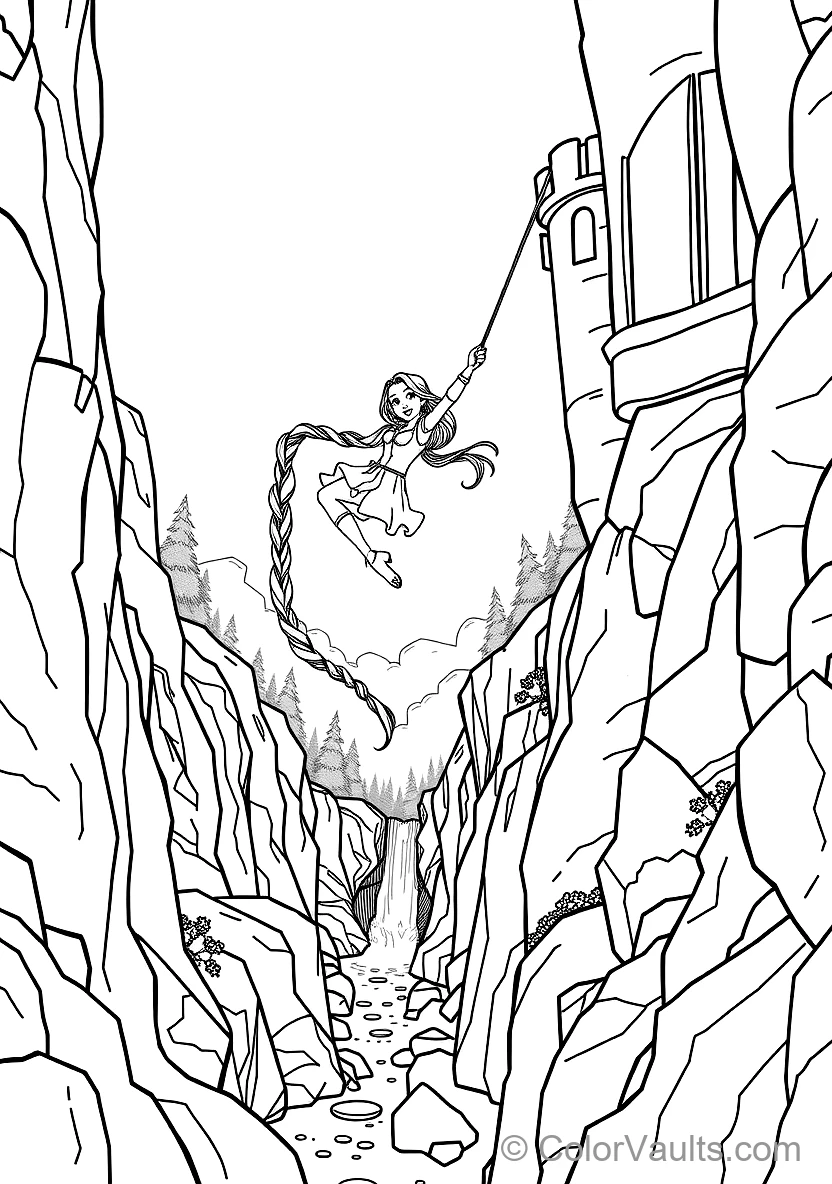 Rapunzel Swinging from Her Long Braided Hair from High (Scene 3)