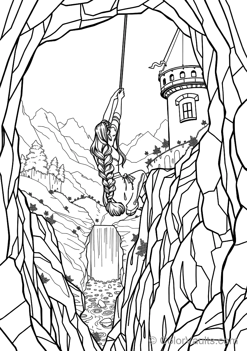 Rapunzel Swinging from Her Long Braided Hair from High (Scene 7)