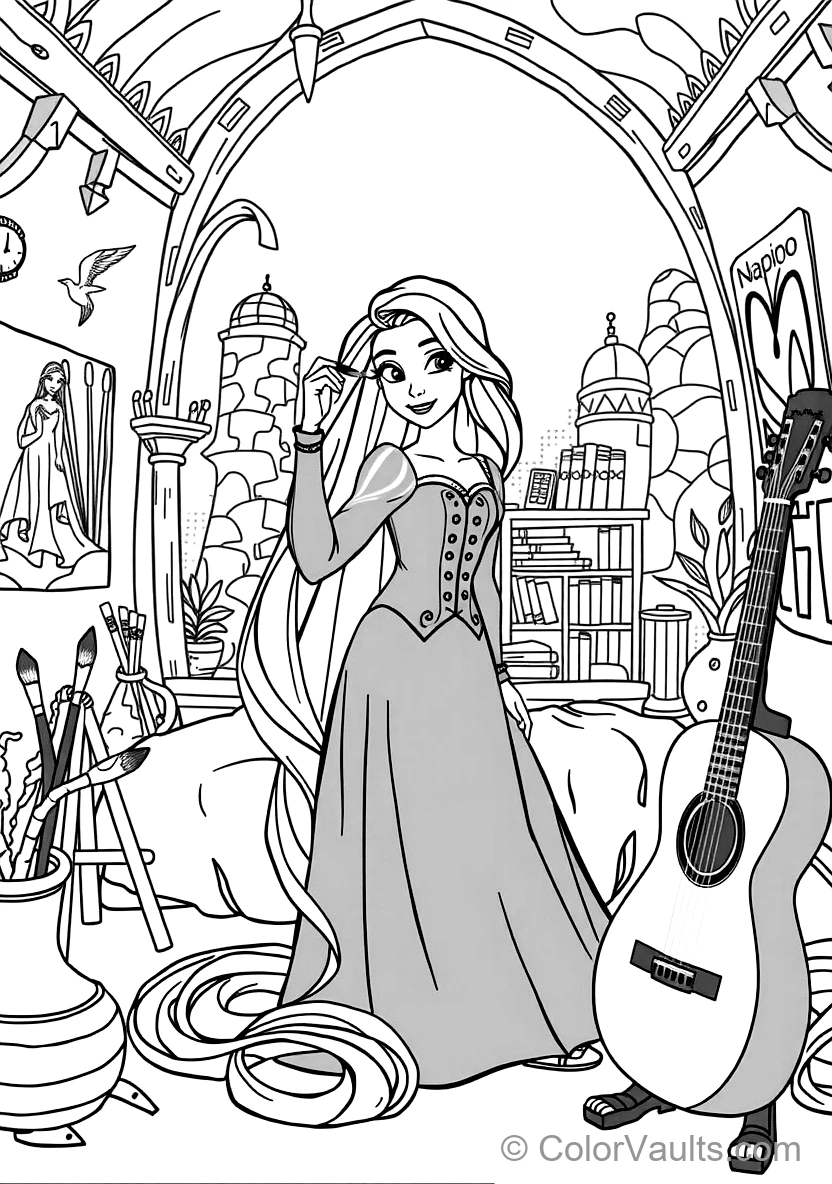 Rapunzel in Her Purple Corset Dress Brushing Her (Scene 5)