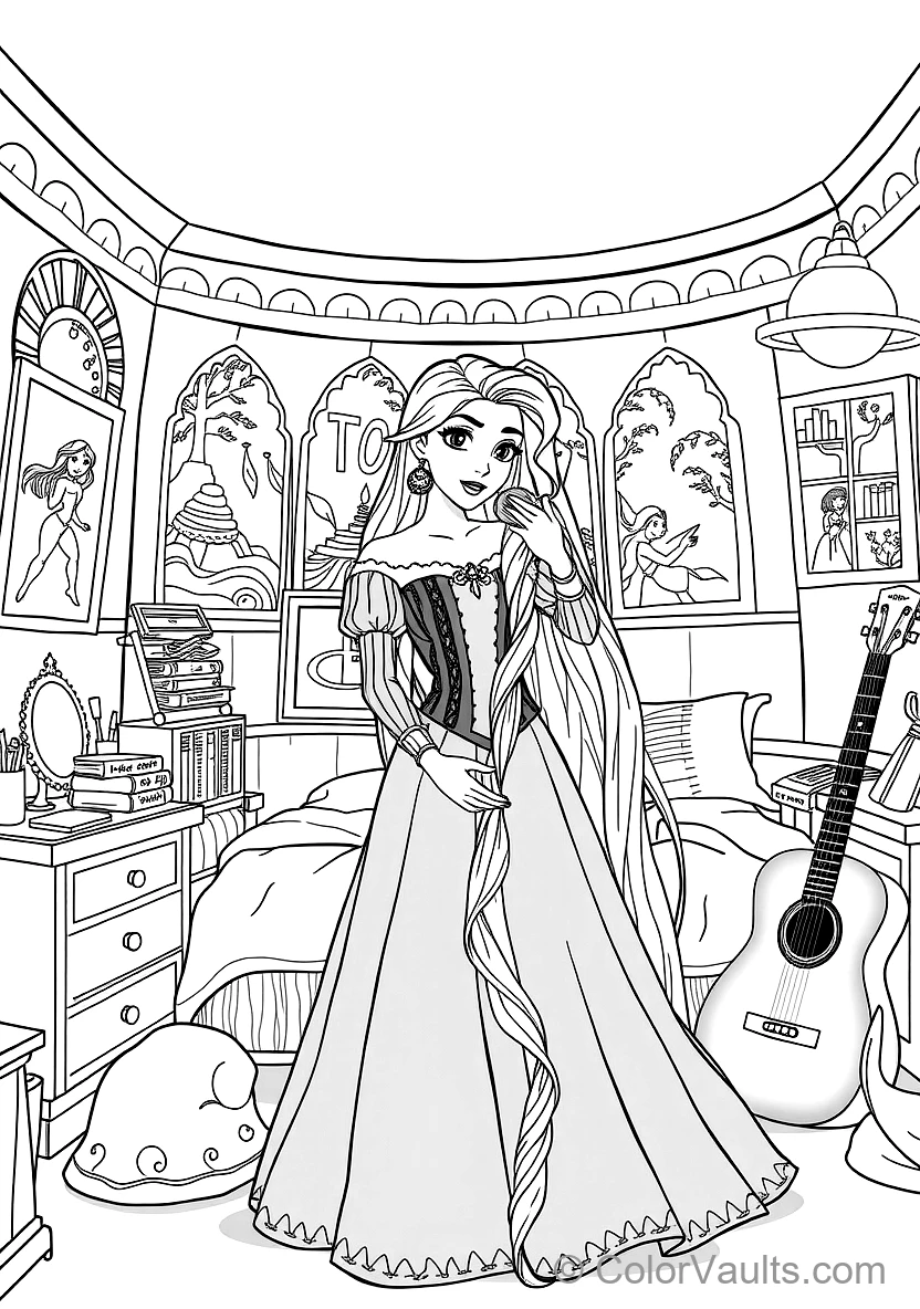 Rapunzel in Her Purple Corset Dress Brushing Her (Scene 7)