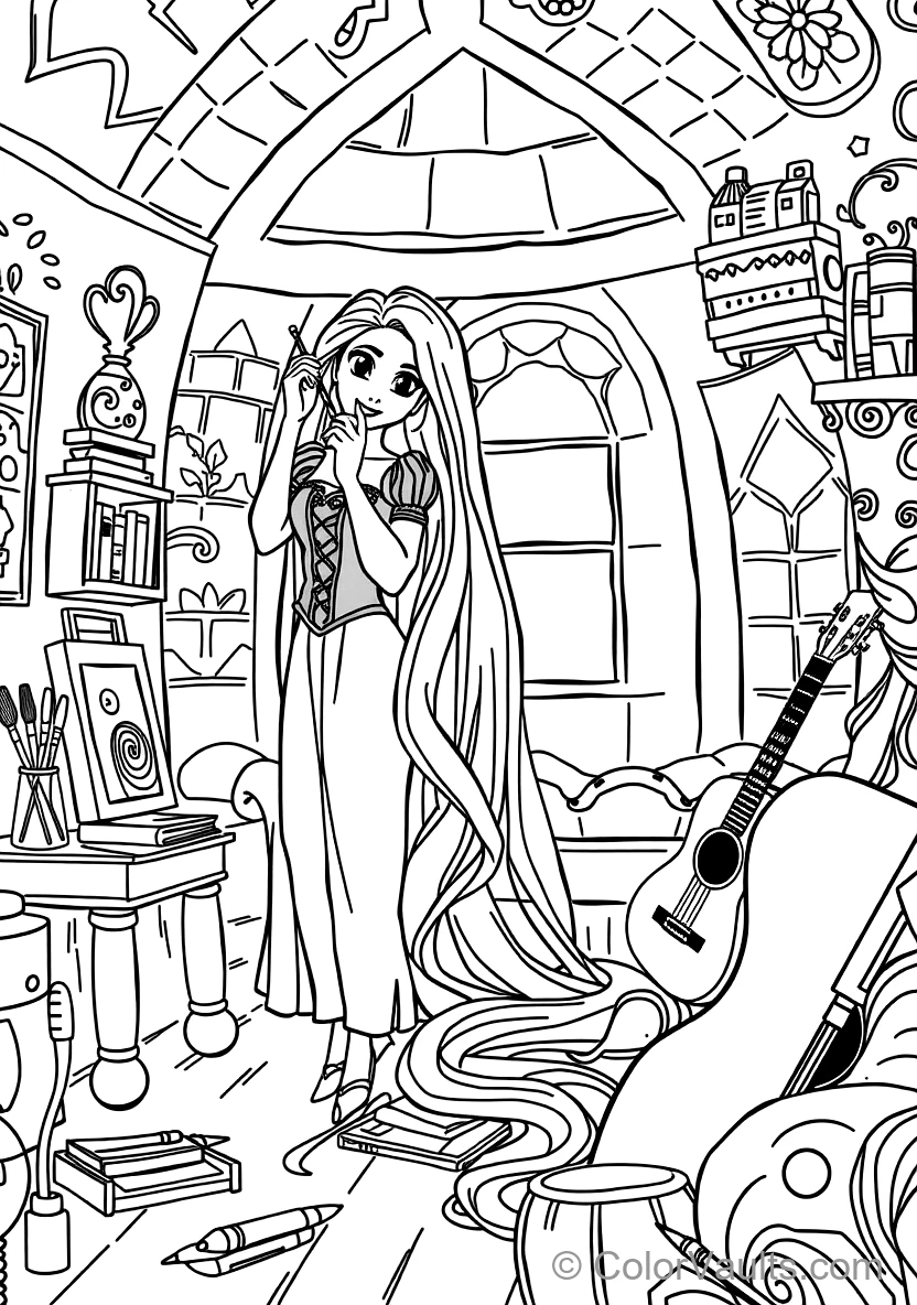 Rapunzel in Her Purple Corset Dress Brushing Her (Scene 9)