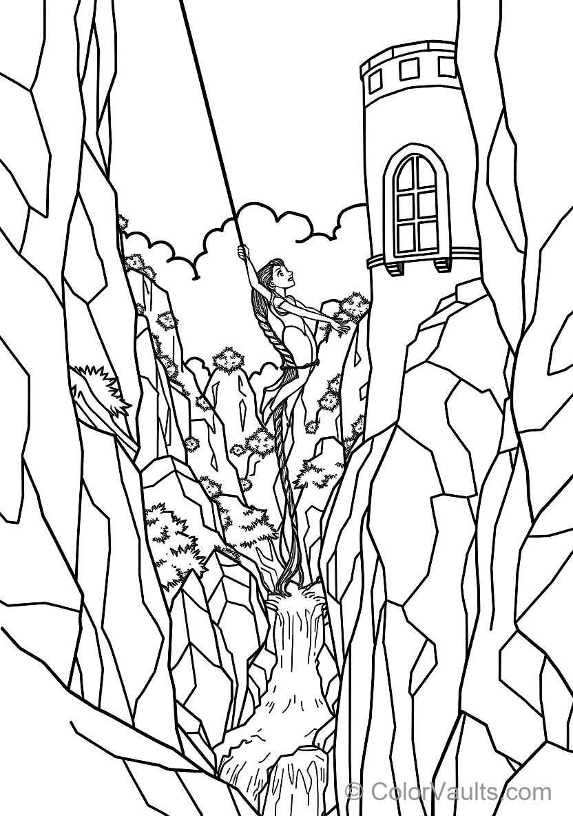 Rapunzel Swinging from Her Long Braided Hair from High (Scene 9)