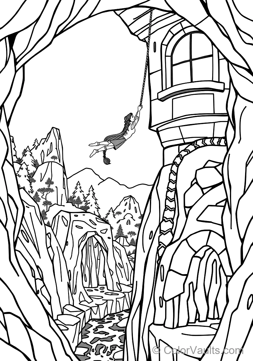 Rapunzel Swinging from Her Long Braided Hair from High (Scene 11)