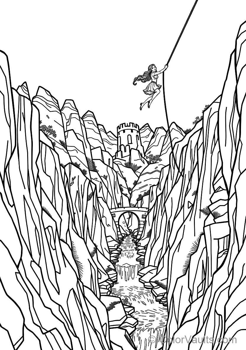 Rapunzel Swinging from Her Long Braided Hair from High (Scene 13)