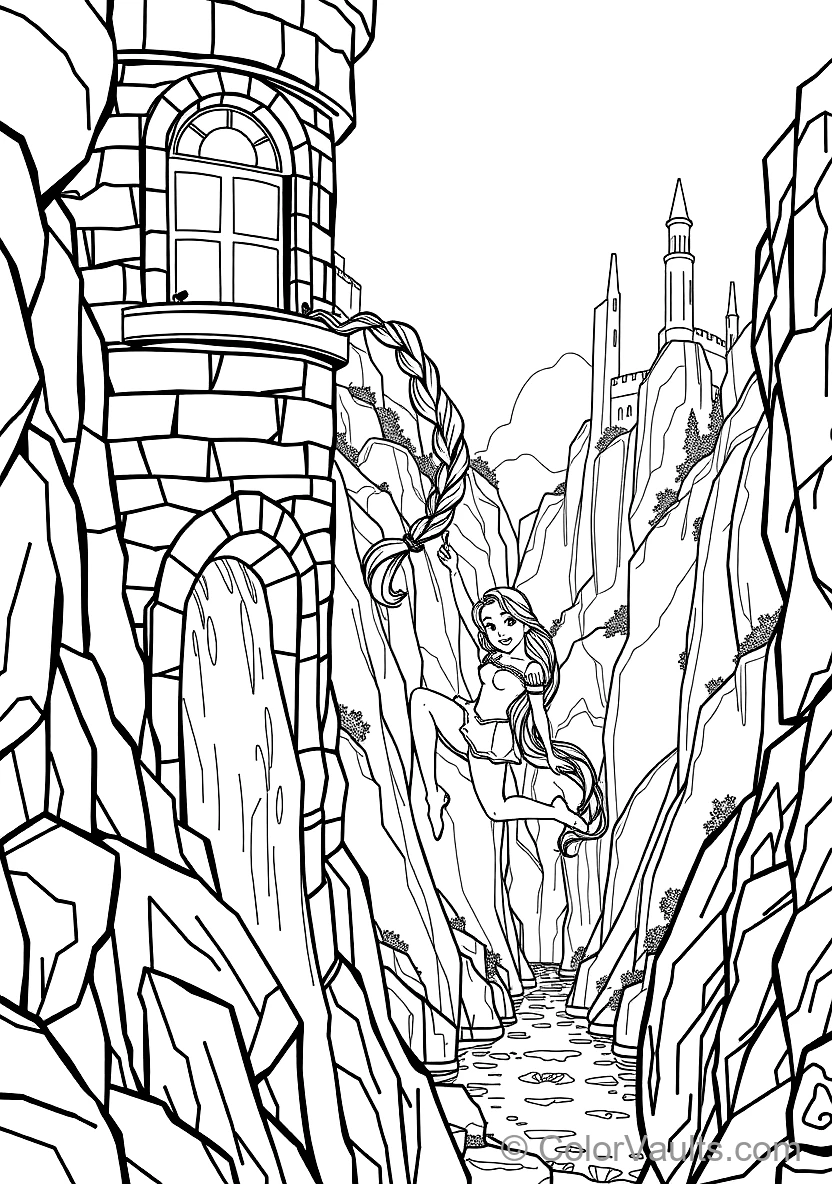 Rapunzel Swinging from Her Long Braided Hair from High (Scene 15)