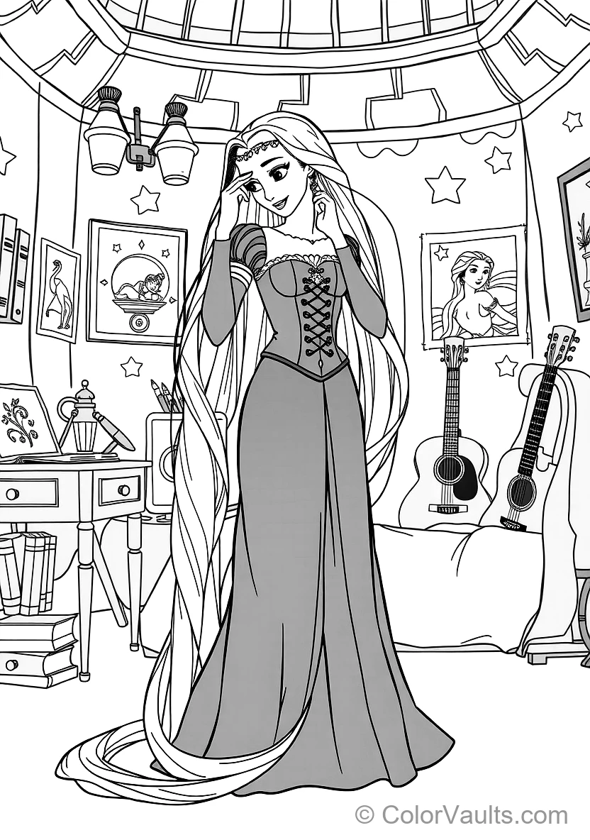 Rapunzel in Her Purple Corset Dress Brushing Her (Scene 13)