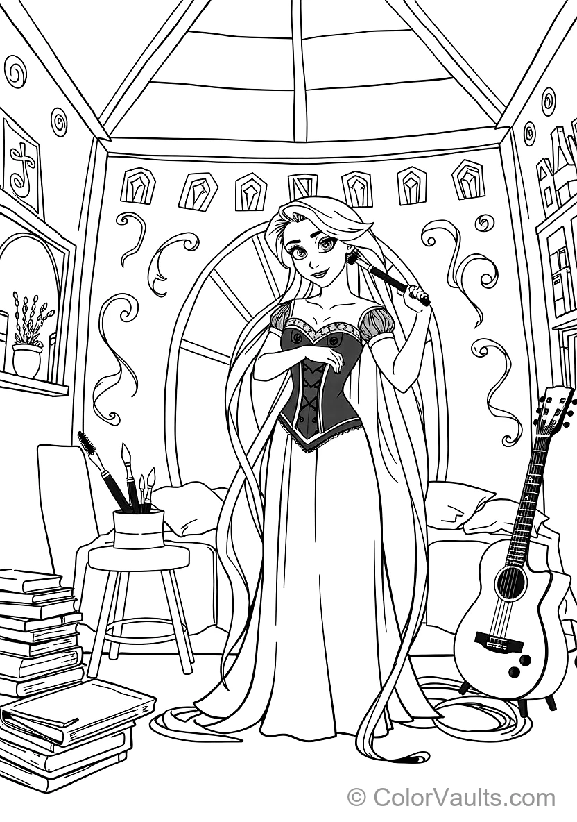 Rapunzel in Her Purple Corset Dress Brushing Her (Scene 15)
