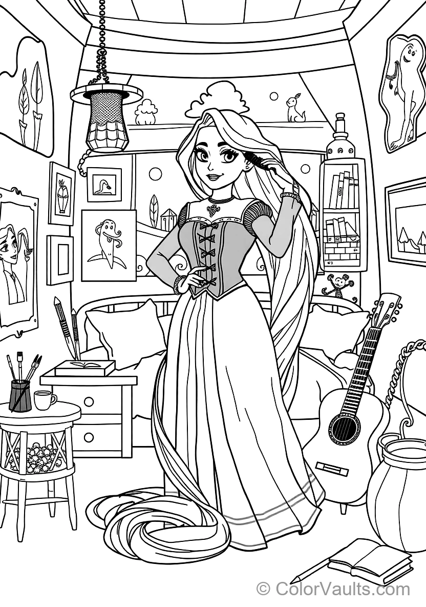 Rapunzel in Her Purple Corset Dress Brushing Her (Scene 19)