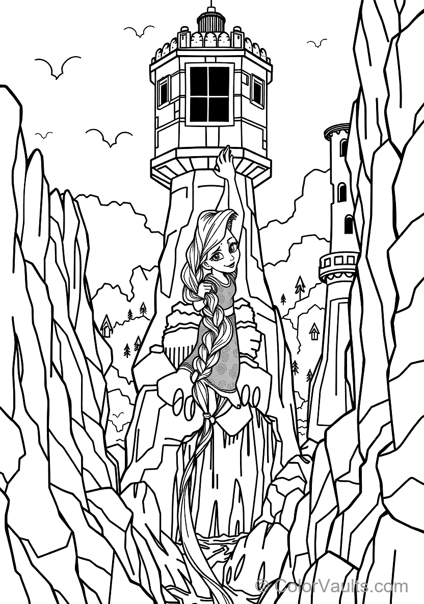 Rapunzel Swinging from Her Long Braided Hair from High (Scene 17)